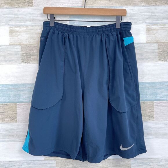 Nike Fit Dry Basketball Shorts Blue Activewear Gym Workout Training Mens Large - Picture 1 of 6